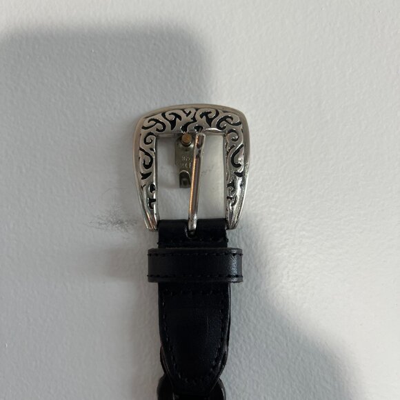 Woven Leather Belt with Brass buckle and hearts going around belt silver look main image 4